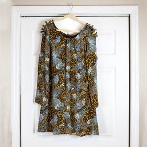 Brown silk geometric floral print dress in small